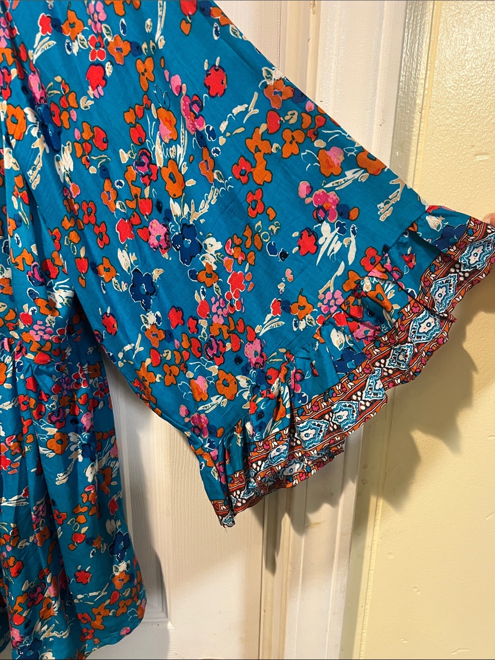 Cynthia Rowley Teal Floral Peasant Tunic with Orange & Pink Accents - Picture 2 of 4